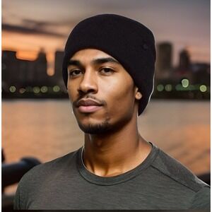 VRST Men OSFA Lifestyle Beanie Hat Ribbed Cuffed Knit Logo Black